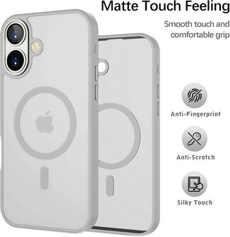 iPhone 16 Plus - Matte MagSafe Armor Back Cover - Grijs