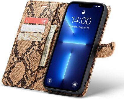 iPhone 13 Pro Beige - 2 in 1 Slangen Book Case