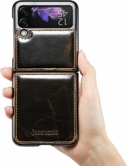 Samsung Z Flip 3 Cognac Brown - Kunstlederen Back Cover