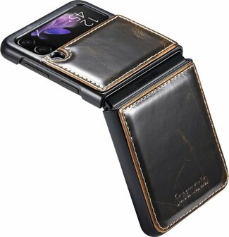 Samsung Z Flip 3 Cognac Brown - Kunstlederen Back Cover