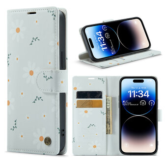 iPhone 14 Pro met Madeliefje Print - Book Case