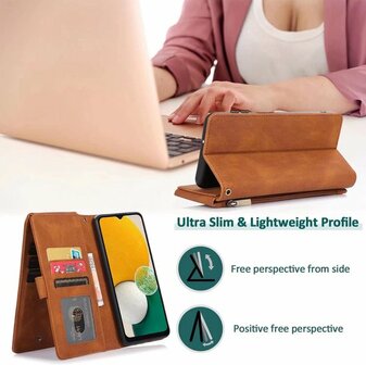 iPhone 13 Pro Bruin - Book Case met Rits &amp;amp; Extra Vakken