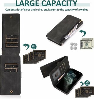iPhone 13 Pro Zwart - Book Case met Rits &amp;amp; Extra Vakken