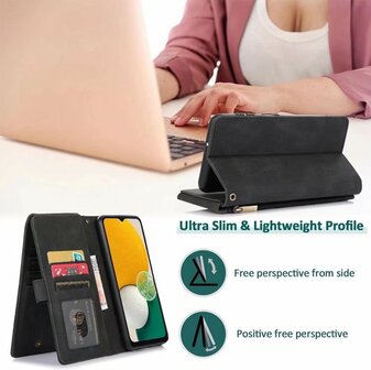 iPhone 13 Pro Zwart - Book Case met Rits &amp;amp; Extra Vakken