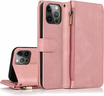 iPhone 13 Pro Max Roze - Book Case met Rits &amp;amp; Extra Vakken