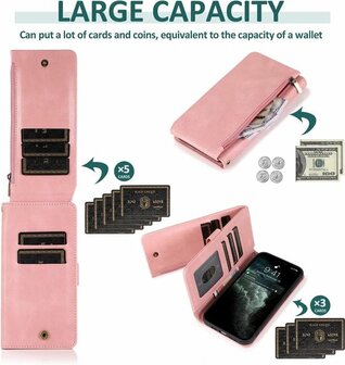 iPhone 13 Pro Max Roze - Book Case met Rits &amp;amp; Extra Vakken