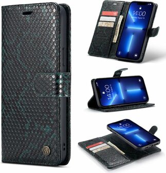 iPhone 13 Pro Max Groen - 2 in 1 Slangen Book Case
