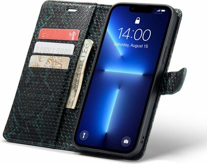 iPhone 13 Pro Max Groen - 2 in 1 Slangen Book Case