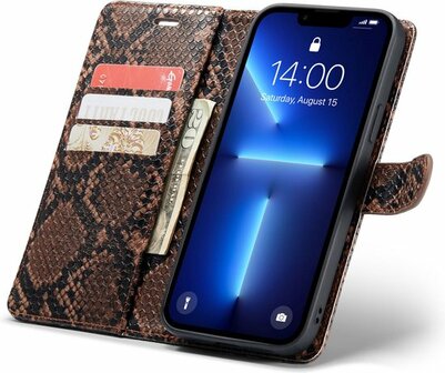 iPhone 13 Pro Bruin - 2 in 1 Slangen Book Case
