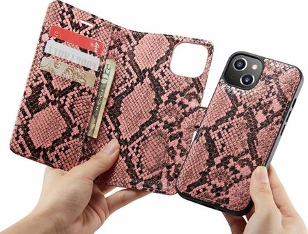 iPhone 13 Roze - 2 in 1 Slangen Book Case