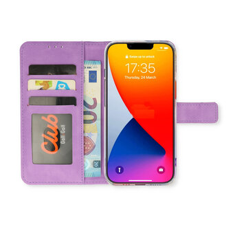 iPhone 15 - Book Case &amp;amp; Privacy Glas - Paars