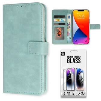 iPhone 15 - Book Case &amp;amp; Glas - Licht Blauw