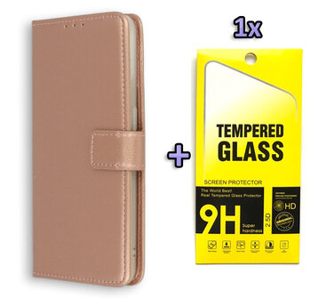 Moto G9 Plus - Book Case &amp;amp; Glas - Rosegoud