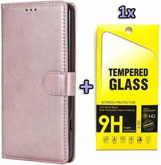 iPhone SE 2022-2020 - Book Case &amp;amp; Glas - Rosegoud