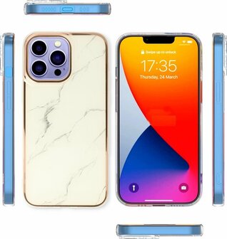 iPhone 13 Pro - Marmer Back Cover - Wit