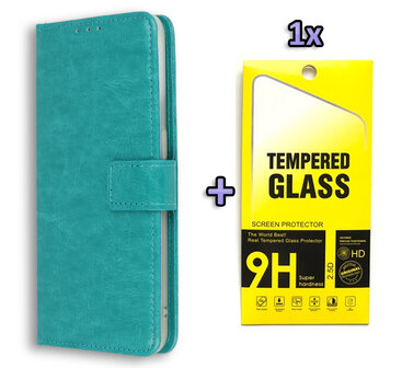Moto G9 Plus - Book Case &amp;amp; Glas - Turquoise