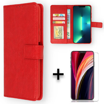 iPhone 13 Pro Max - Book Case &amp;amp; Glas - Rood