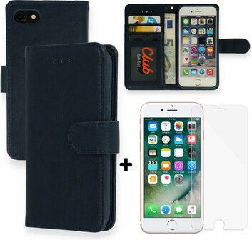 iPhone SE 2022-2020 - HQ Book Case &amp;amp; Glas - Donker Blauw