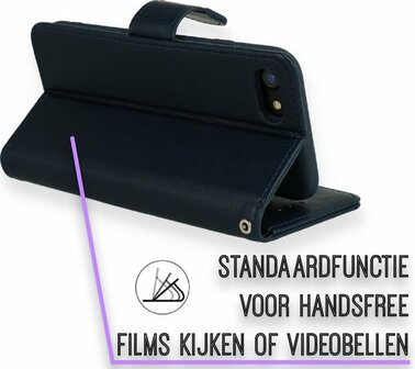 iPhone SE 2022-2020 - HQ Book Case &amp;amp; Glas - Donker Blauw