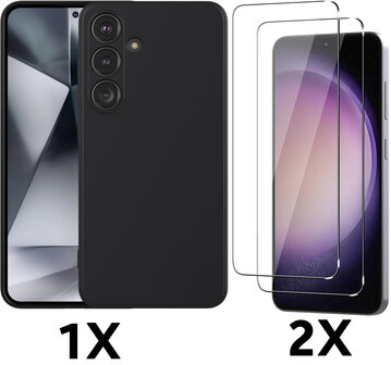 Samsung S25 - TPU Back Cover &amp;amp; 2x Glas - Zwart