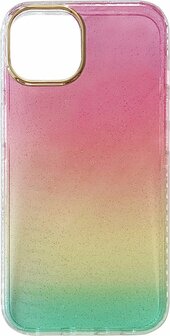 iPhone 13 Pro - Regenboog Glitter Back Cover - Roze &amp;amp; Geel
