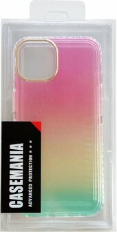 iPhone 13 Pro - Regenboog Glitter Back Cover - Roze &amp;amp; Geel