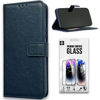 iPhone 15 - Book Case &amp;amp; Glas - Blauw