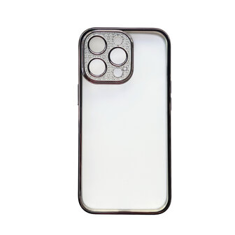 iPhone 13 Pro - Glitter Cam Back Cover - Zwart