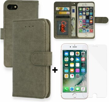 iPhone SE 2022-2020 - HQ Book Case &amp;amp; Glas - Grijs