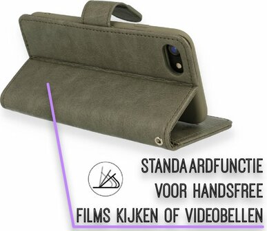 iPhone SE 2022-2020 - HQ Book Case &amp;amp; Glas - Grijs
