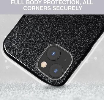 iPhone 14 - Glitter Back Cover &amp;amp; Glas - Zwart