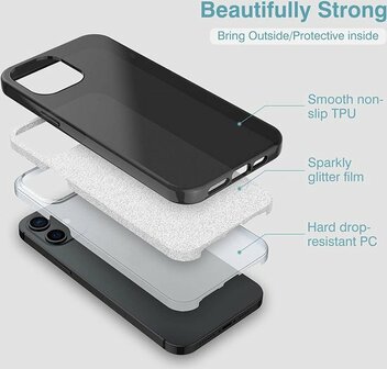 iPhone 14 - Glitter Back Cover &amp;amp; Glas - Zwart