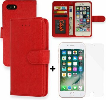 iPhone SE 2022-2020 - HQ Book Case &amp;amp; Glas - Rood