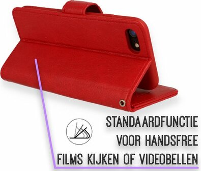 iPhone SE 2022-2020 - HQ Book Case &amp;amp; Glas - Rood