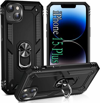 iPhone 15 Plus Zwart - Armor met Kickstand Ring