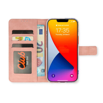 iPhone 15 - Book Case &amp;amp; Glas - Baby Roze