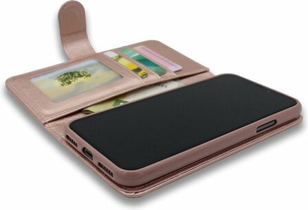 iPhone 12 Pro Max - HQ Book Case &amp;amp; Full Glas - Rosegoud
