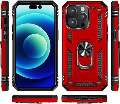 iPhone 15 Pro Rood - Armor met Kickstand Ring