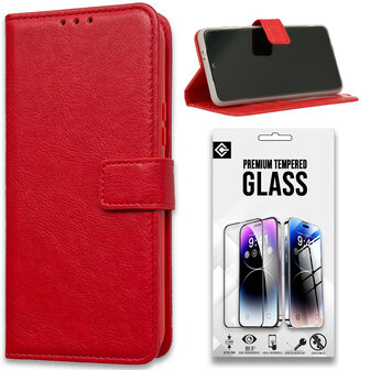 iPhone 15 - Book Case &amp;amp; Glas - Rood