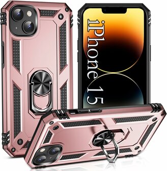 iPhone 15 Rosegoud - Armor met Kickstand Ring