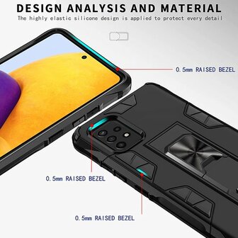 Samsung A72 Zwart &amp;amp; Glas - Magnetic Kickstand Armor Case