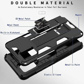 Samsung A72 Zwart &amp;amp; Glas - Magnetic Kickstand Armor Case