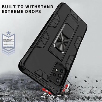 Samsung A72 Zwart &amp;amp; Glas - Magnetic Kickstand Armor Case