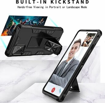 Samsung A72 Zwart &amp;amp; Glas - Magnetic Kickstand Armor Case