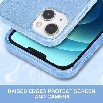 iPhone 14 - Glitter Back Cover &amp;amp; Glas - Blauw