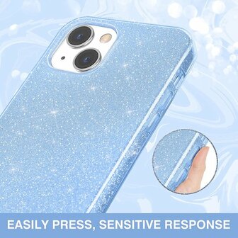 iPhone 14 - Glitter Back Cover &amp;amp; Glas - Blauw