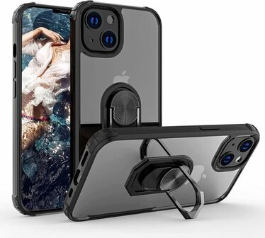 iPhone 13 Mini Zwart - Anti Shock Kickstand Ring Case