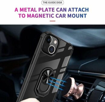 iPhone 13 Mini Zwart - Anti Shock Kickstand Ring Case