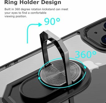 iPhone 13 Mini Zwart - Anti Shock Kickstand Ring Case