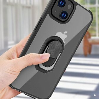 iPhone 13 Mini Zwart - Anti Shock Kickstand Ring Case